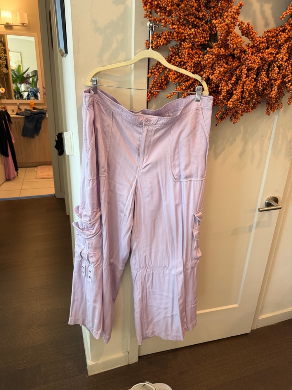 Anthropologie Lavender Wide-Leg Cargo Pants